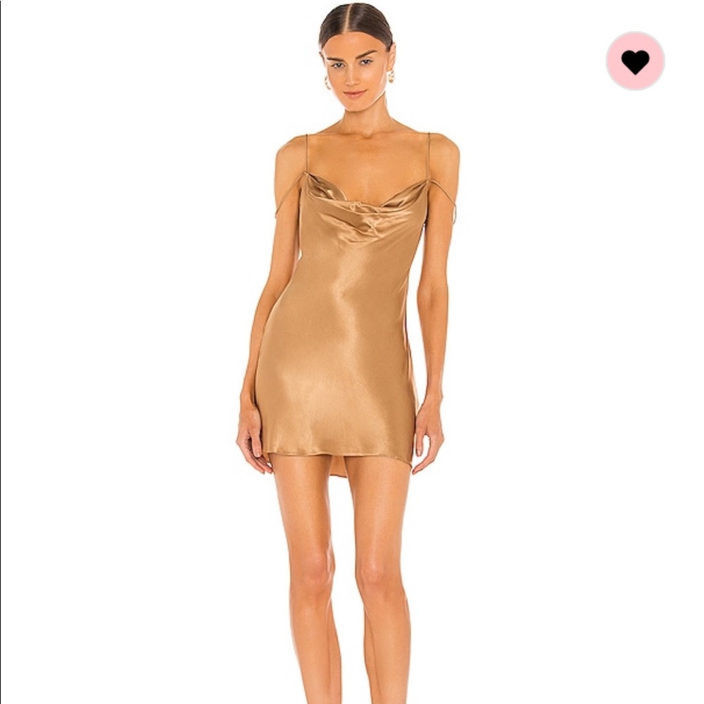 Satin Cowl Neck Mini Dress in Metallic Gold